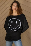 Black Smile Front Print Flannel Dolman Sleeve Top /2-2-2 - Tasha Apparel Wholesale