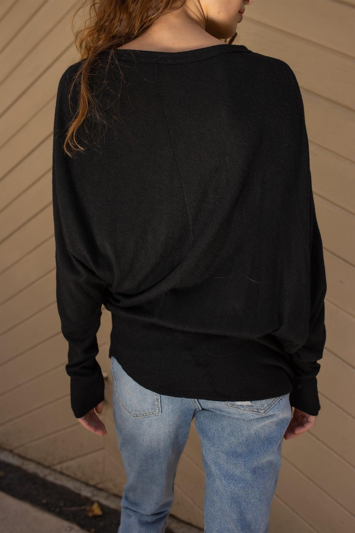 Black Smile Front Print Flannel Dolman Sleeve Top /2-2-2