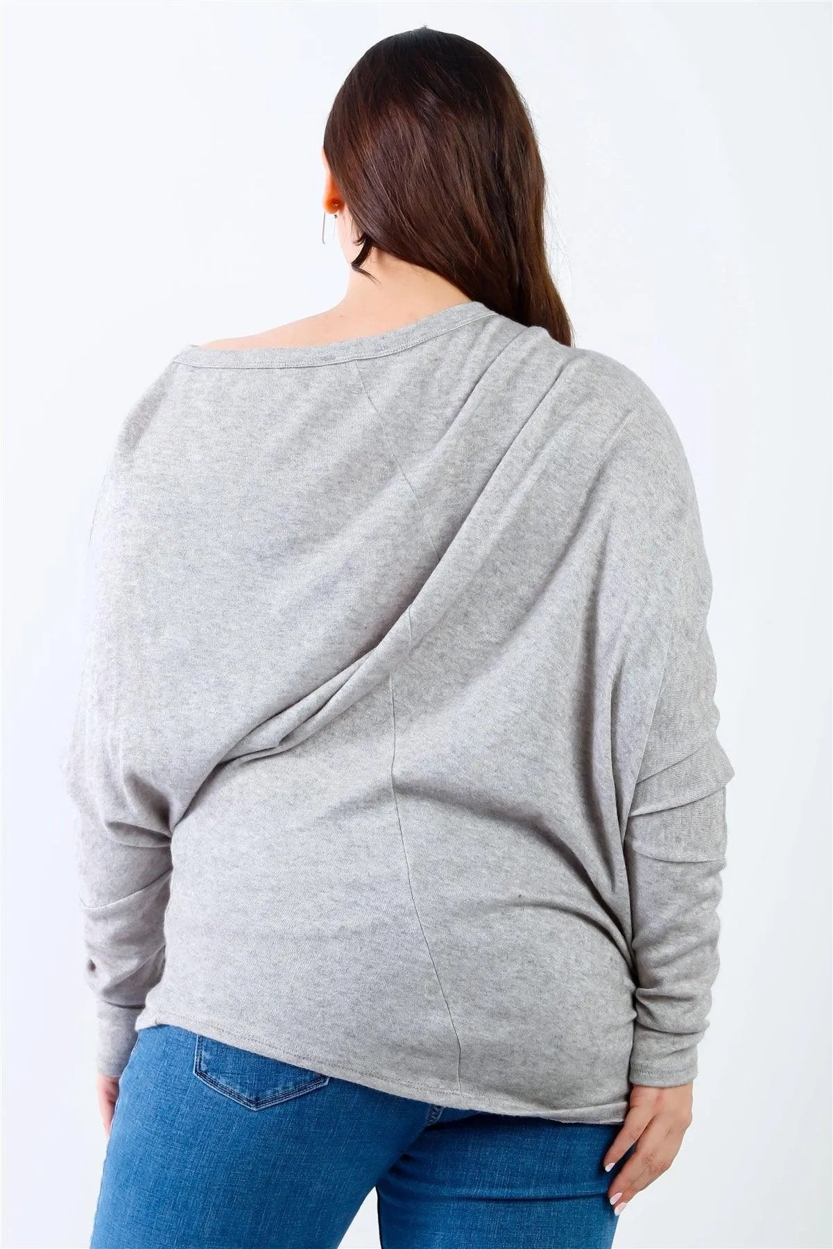 Junior Plus Grey Smile Front Print Flannel Dolman Sleeve Top /2-2-2 - Tasha Apparel Wholesale
