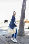 Navy & Cream Tie-Dye Gradient Open Front Oversized Midi Kimono/Cover Up - Tasha Apparel Wholesale