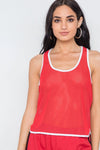 Red Contrast Trim Net Recerback Tank Top /3-2-1 - Tasha Apparel Wholesale