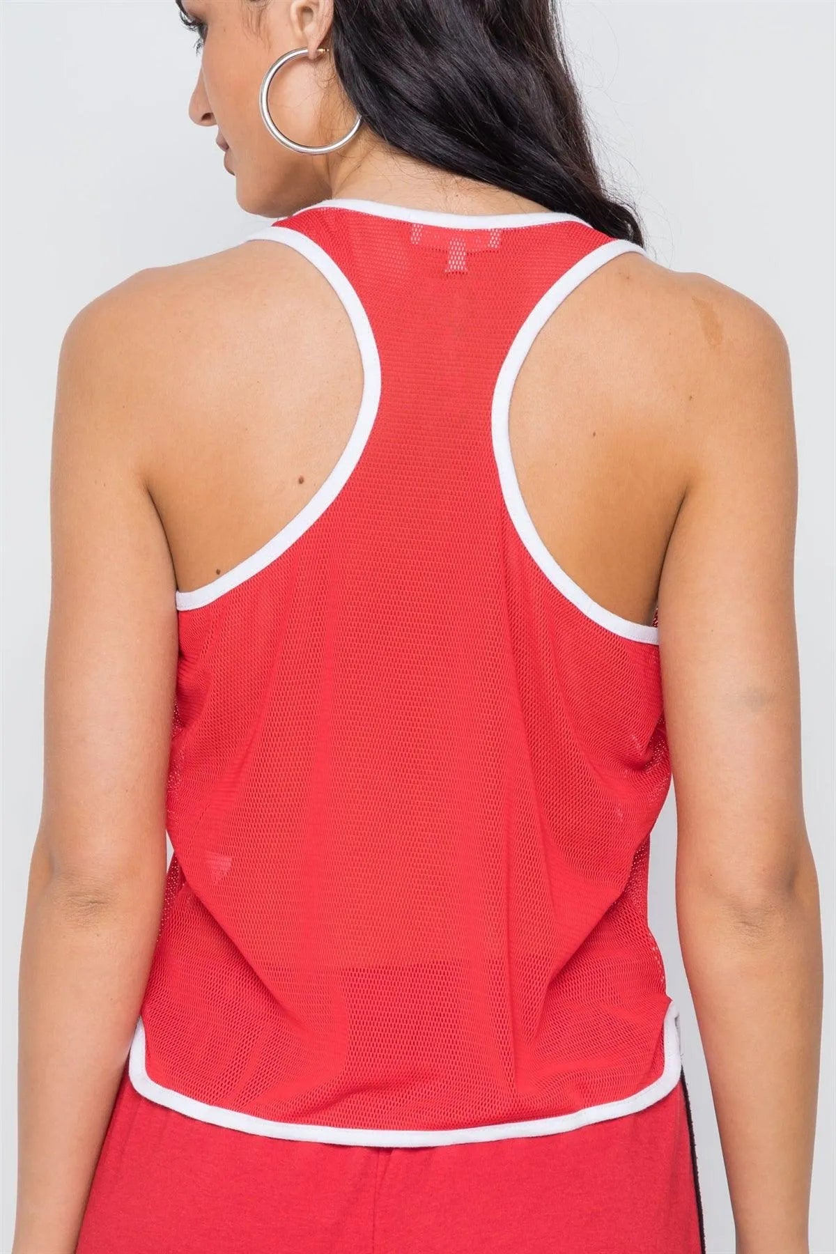 Red Contrast Trim Net Recerback Tank Top /3-2-1 - Tasha Apparel Wholesale