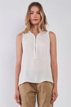 Off-White Sleeveless Zip-Up Detail V-Neck Relaxed Top /1-2-2-1 - Tasha Apparel Wholesale