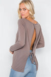 Cocoa Sheer Open Back Tie Long Sleeve Top /3-2-1 - Tasha Apparel Wholesale