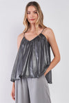 Silver Black Soft V-Neck Sleeveless Gathered Loose Fit Top /1-2-2-1 - Tasha Apparel Wholesale