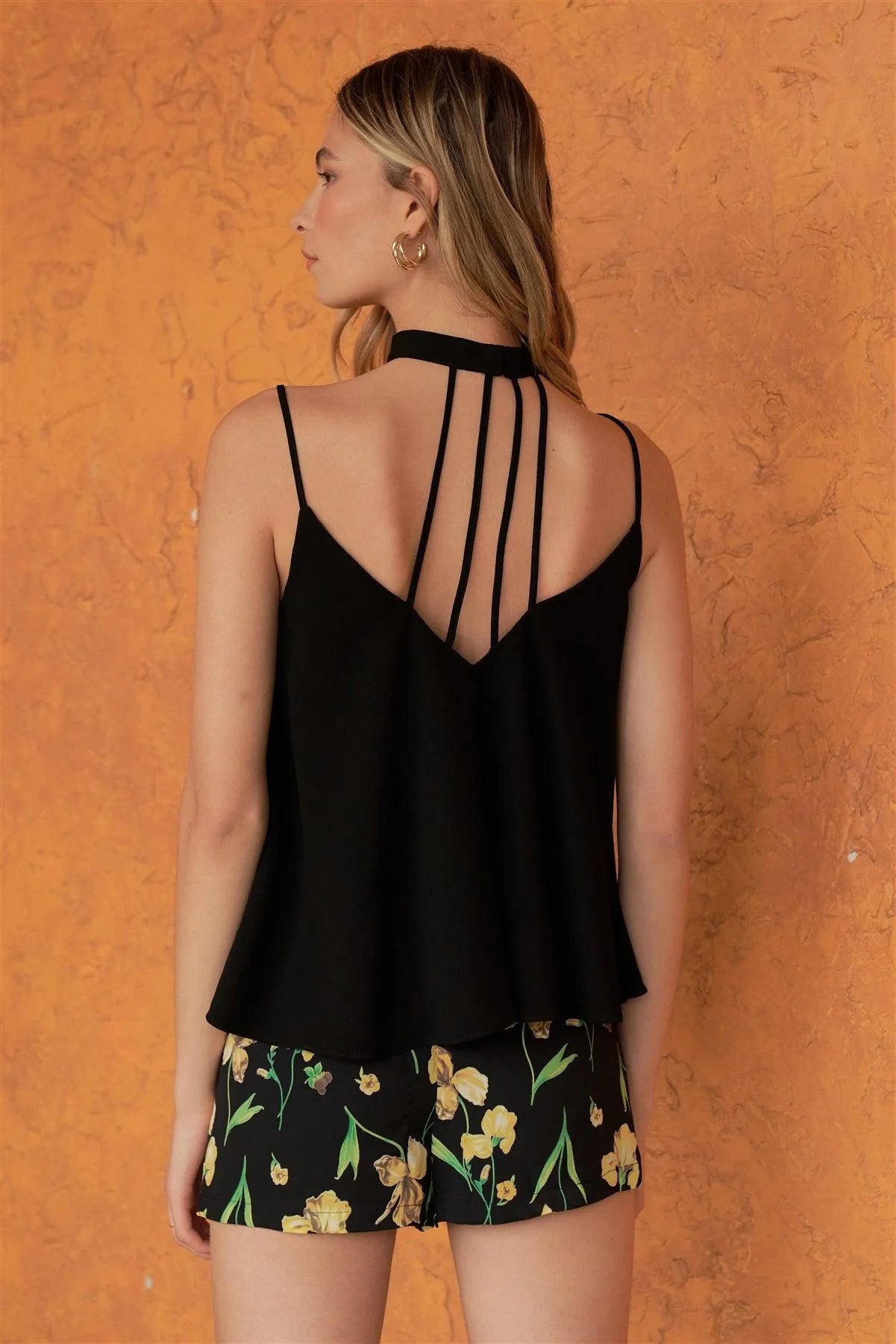 Black Sleeveless Round Neck With Choker Derail Strappy Back Top /2-1-1 - Tasha Apparel Wholesale