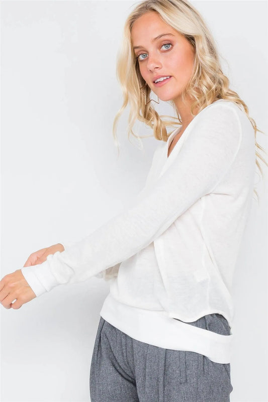 Ivory Cold Shoulder Cut Out Semi-Sheer Sweater /3-2-1 - Tasha Apparel Wholesale
