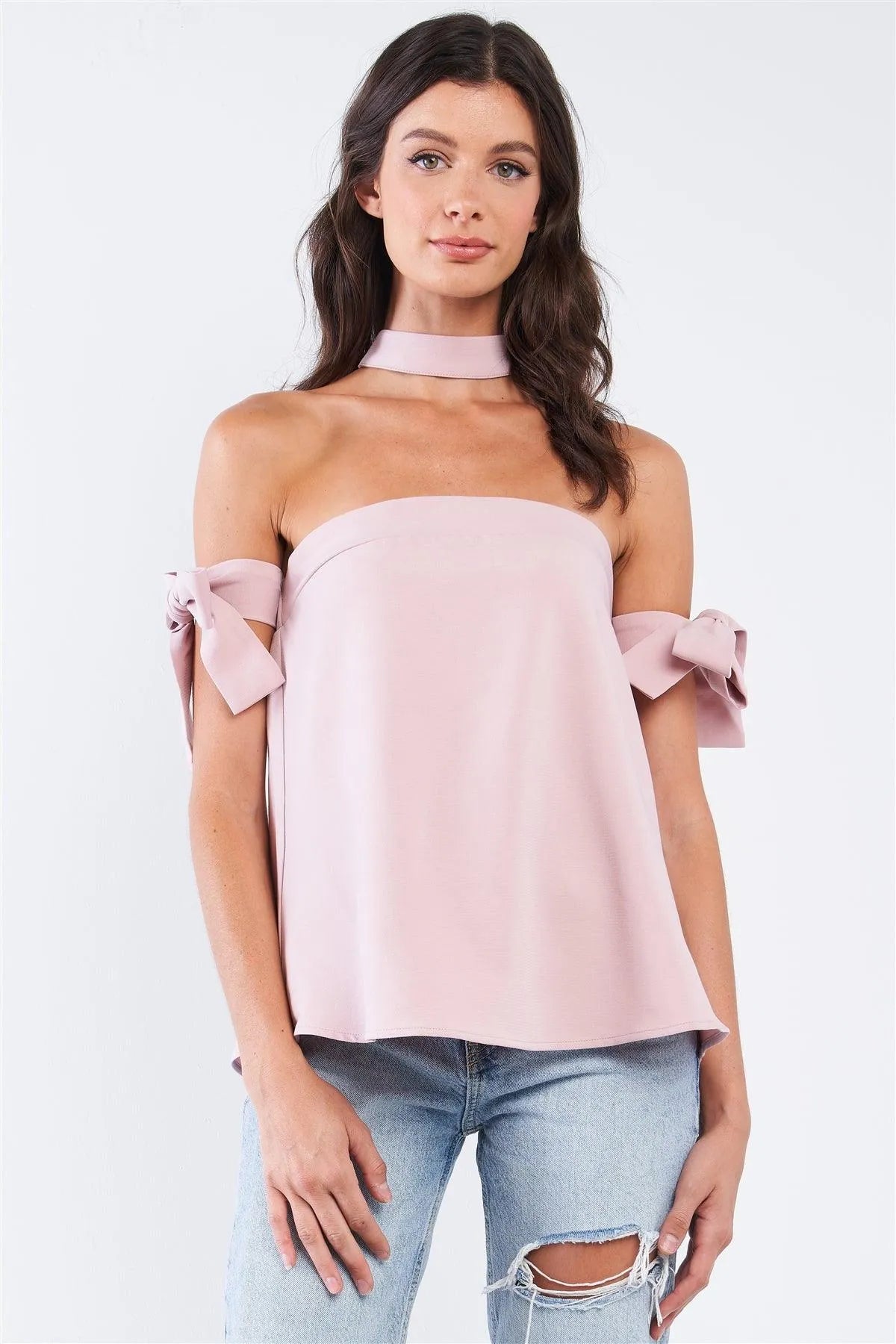 Pink Bow Tie T-Silhouette Back Halter Tie Tube Top /1-2-2-1 - Tasha Apparel Wholesale