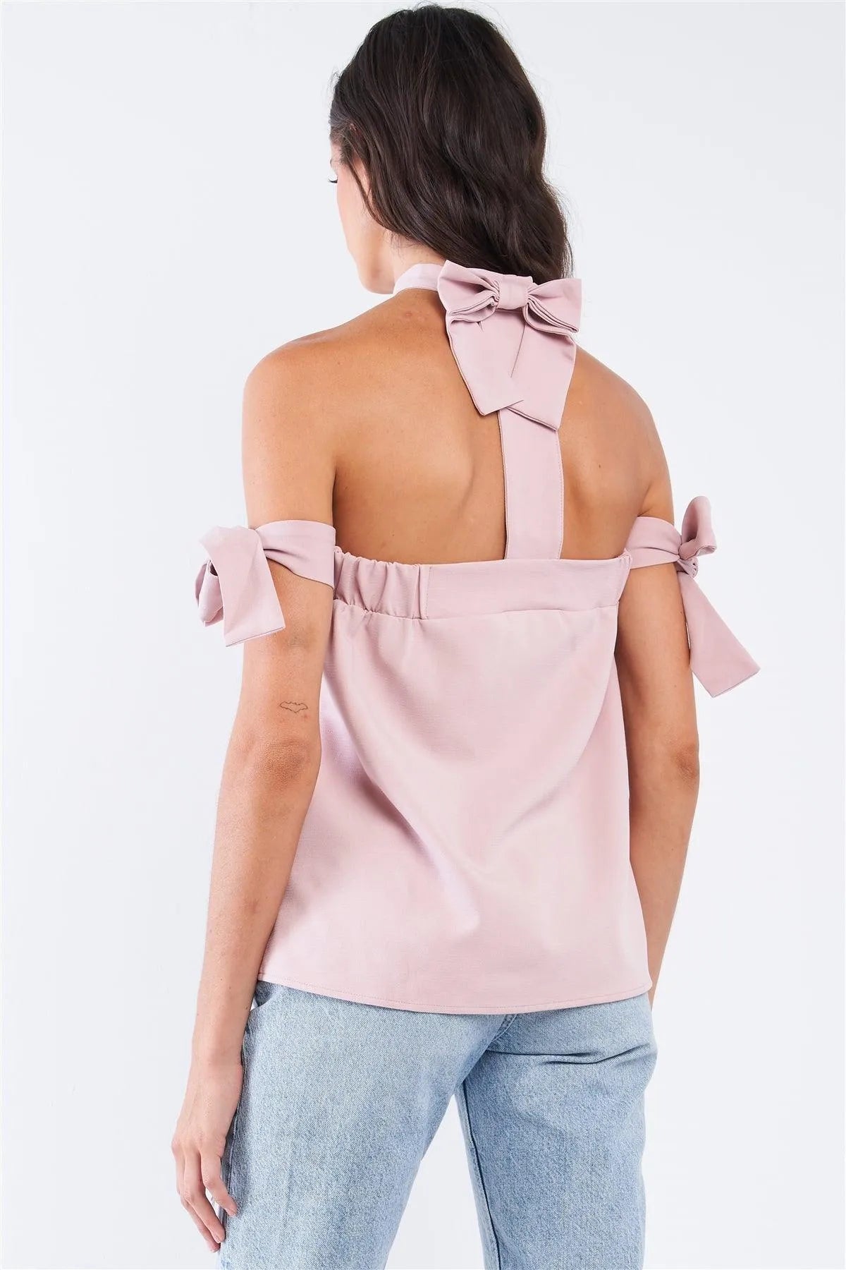 Pink Bow Tie T-Silhouette Back Halter Tie Tube Top /1-2-2-1 - Tasha Apparel Wholesale