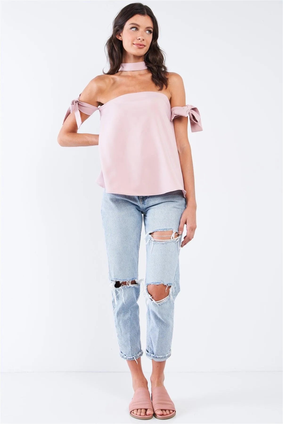 Pink Bow Tie T-Silhouette Back Halter Tie Tube Top /1-2-2-1 - Tasha Apparel Wholesale
