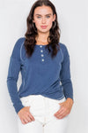 Denim Blue High-Low Long Sleeve Top - Tasha Apparel Wholesale