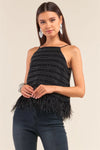 Black Smock Embroidered Ostrich Babydoll Top /1-2-2-1 - Tasha Apparel Wholesale
