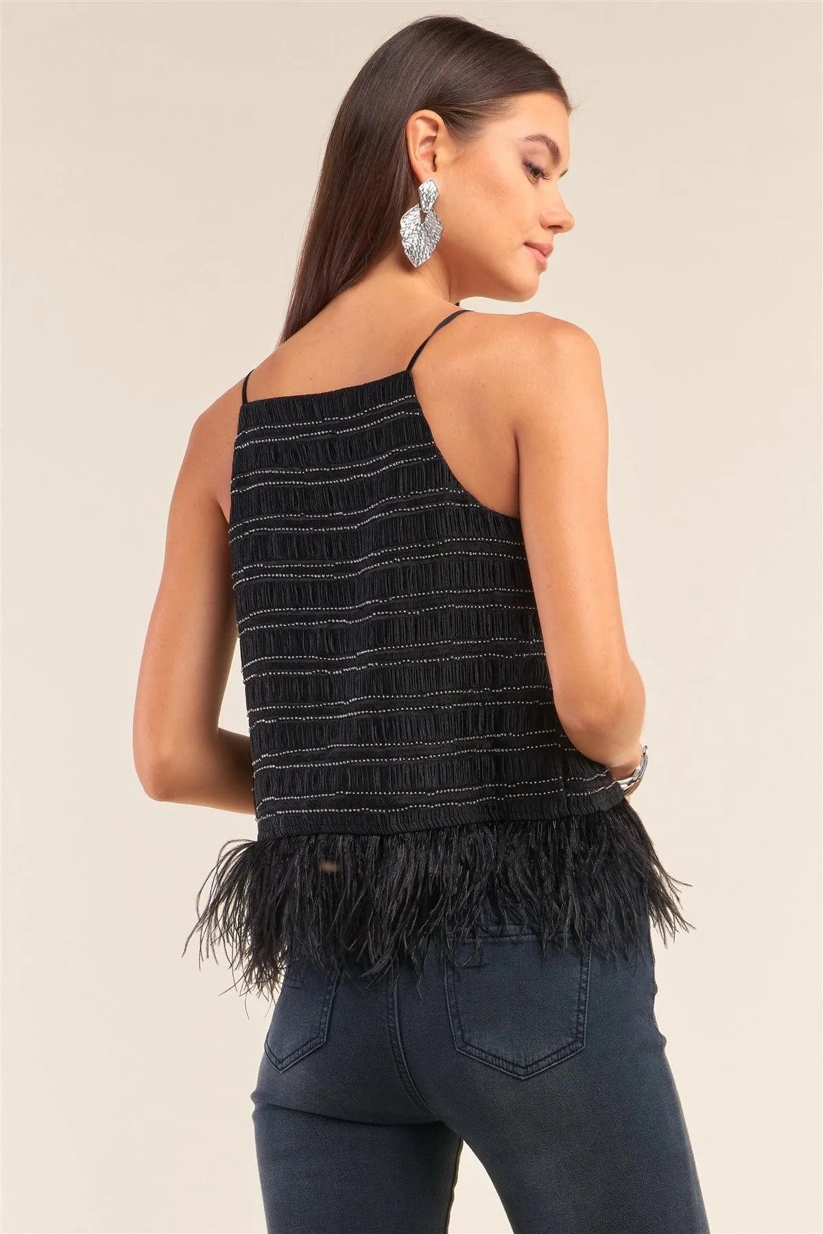 Black Smock Embroidered Ostrich Babydoll Top /1-2-2-1 - Tasha Apparel Wholesale