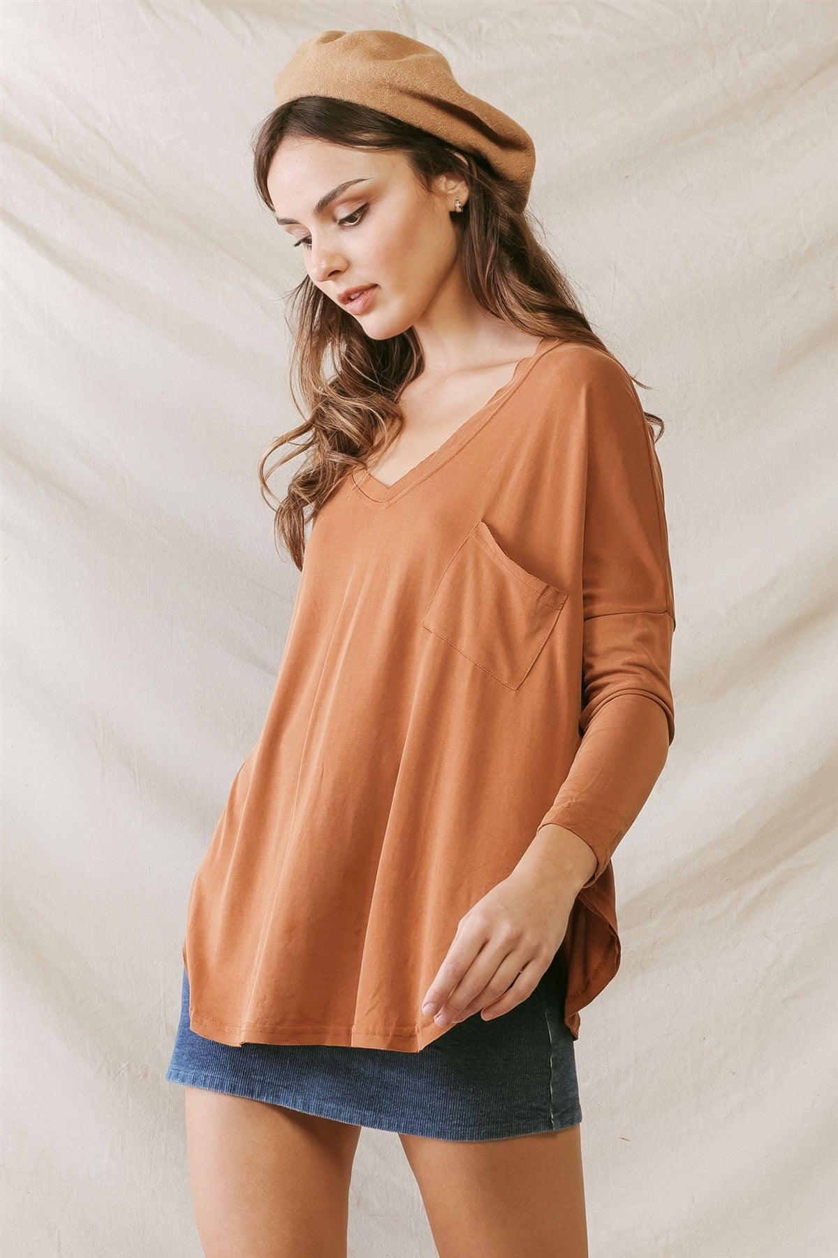 Amber Trim Detail Pocket Front Long Sleeve Relax Top /3-2