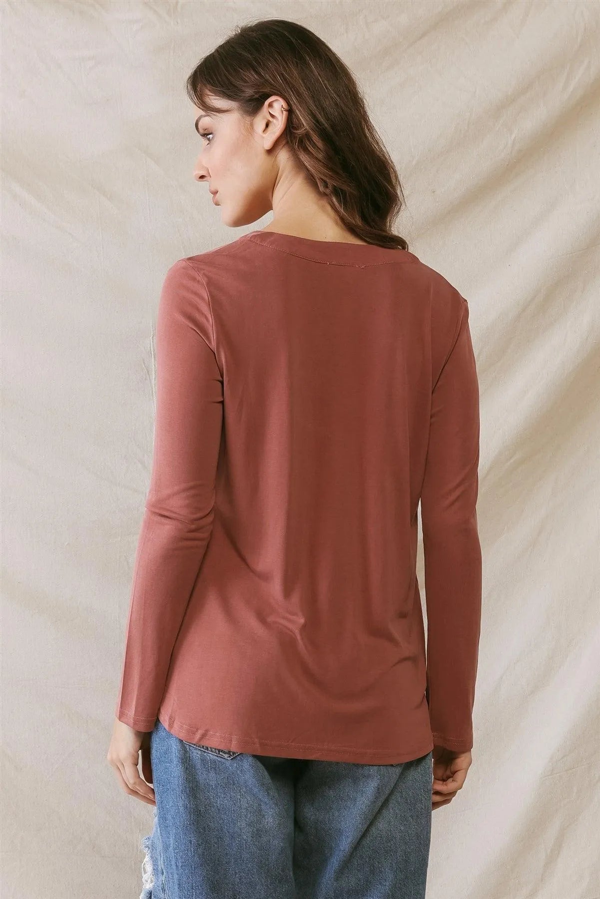 Sienna V-Neck Long Sleeve Basic Relax Top /2-2-2 - Tasha Apparel Wholesale