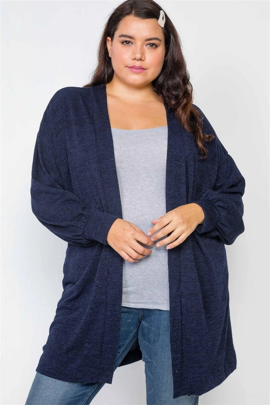 Plus Size Navy Open Front Marled Cardigan - Tasha Apparel Wholesale