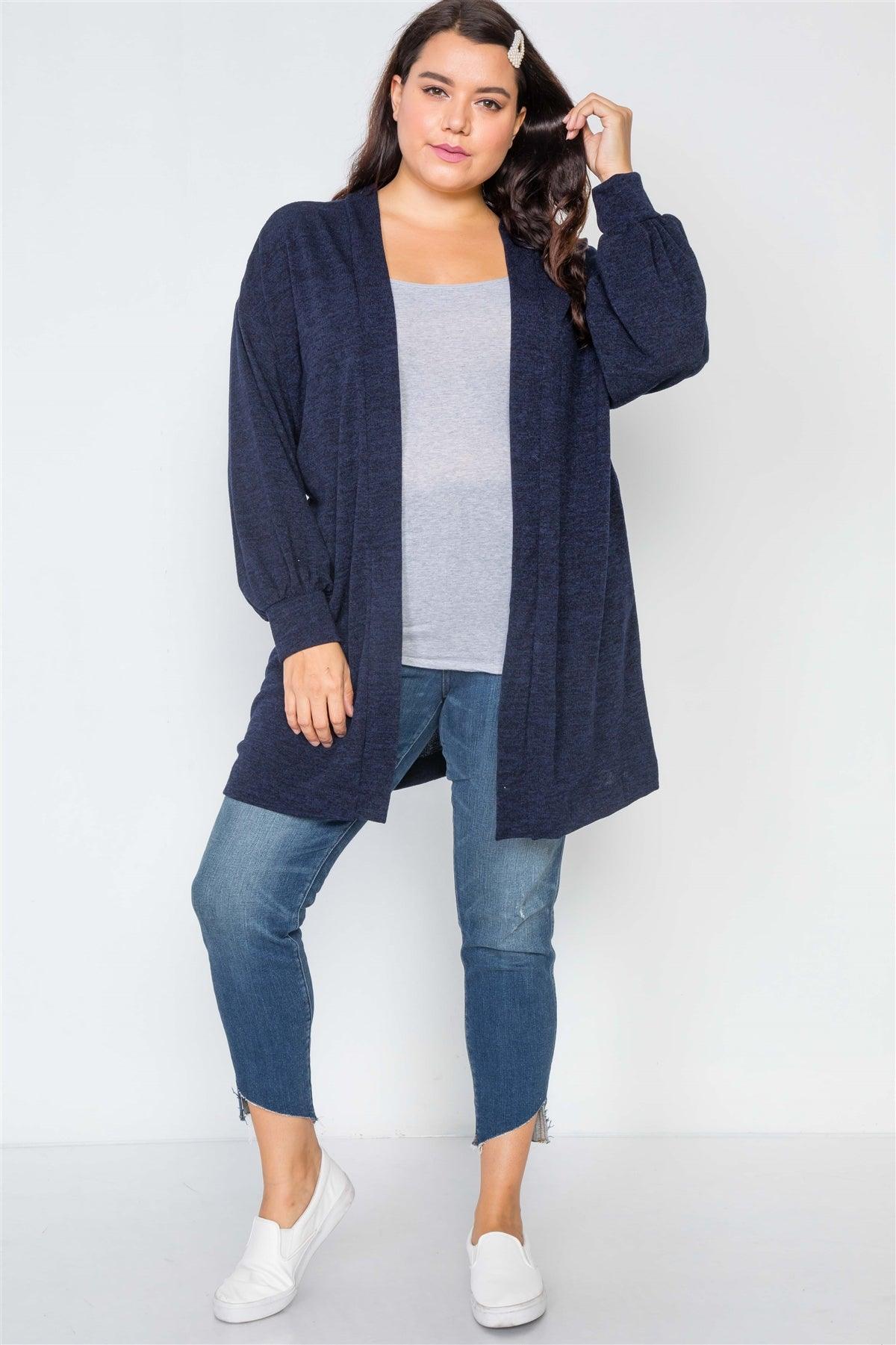 Plus Size Navy Open Front Marled Cardigan