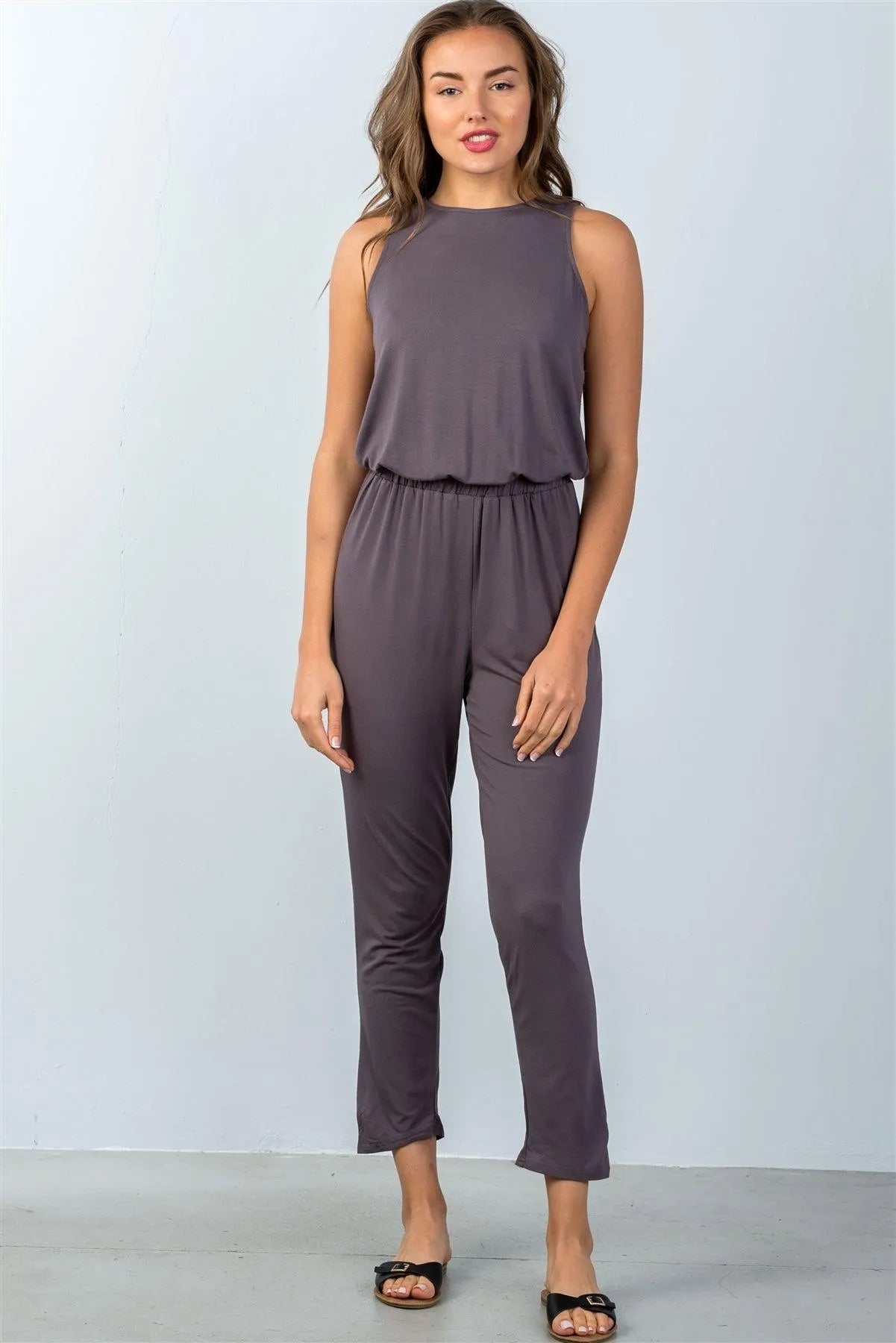 Charcoal Sleeveless Back Cut Out Jumpsuit - Tasha Apparel Wholesale