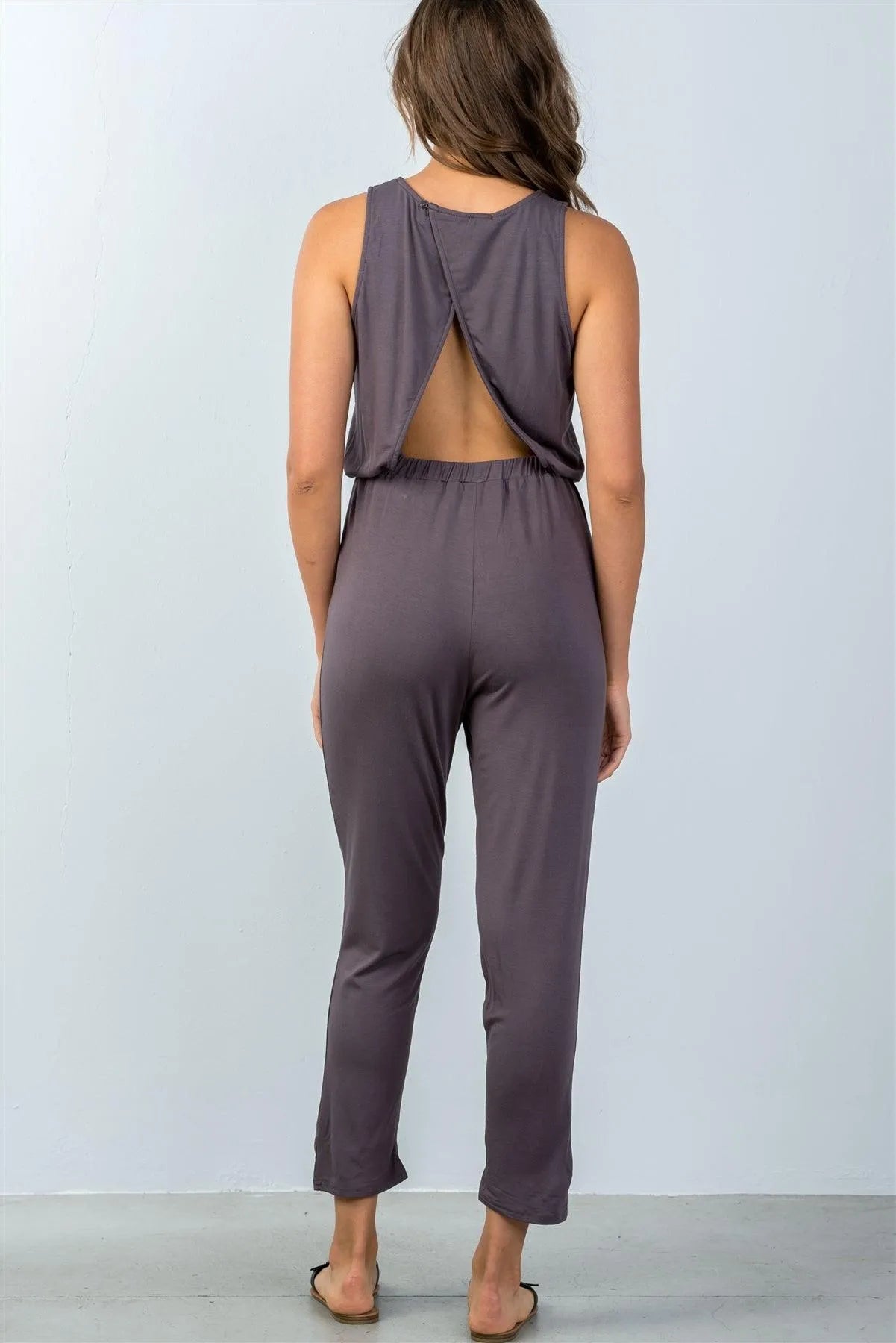 Charcoal Sleeveless Back Cut Out Jumpsuit - Tasha Apparel Wholesale