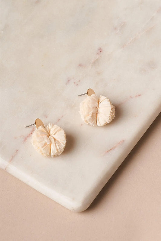 Ivory Raffia Pom Pom Earrings /1 Pair - Tasha Apparel Wholesale