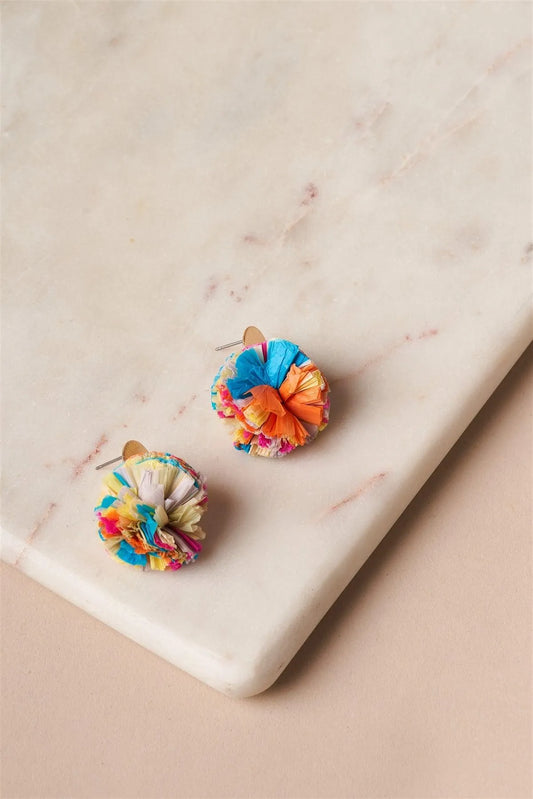 Multi Colored Pom Pom Stud Earrings /6 Pairs - Tasha Apparel Wholesale