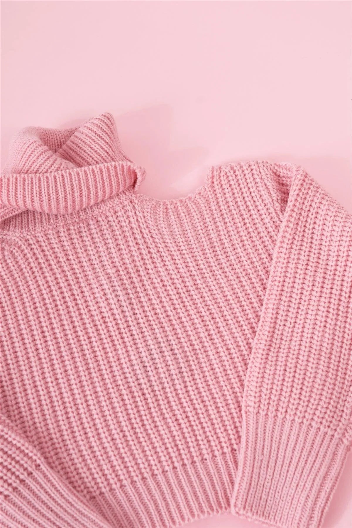 Girls Pink Cut-Out Shoulder Turtleneck Sweater /1-2-1-2 - Tasha Apparel Wholesale