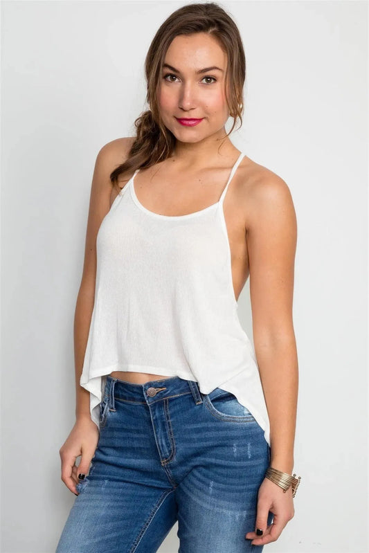 Ivory Neutral Deep Racerback Crop Top /3-2-1 - Tasha Apparel Wholesale