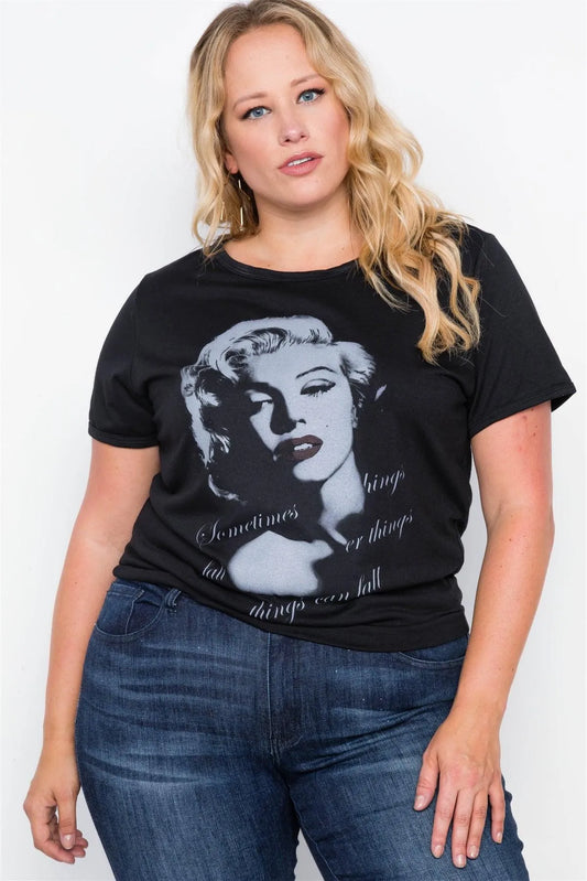 Plus Size Black Graphic Marilyn Monroe Knit Top /2-2-2 - Tasha Apparel Wholesale