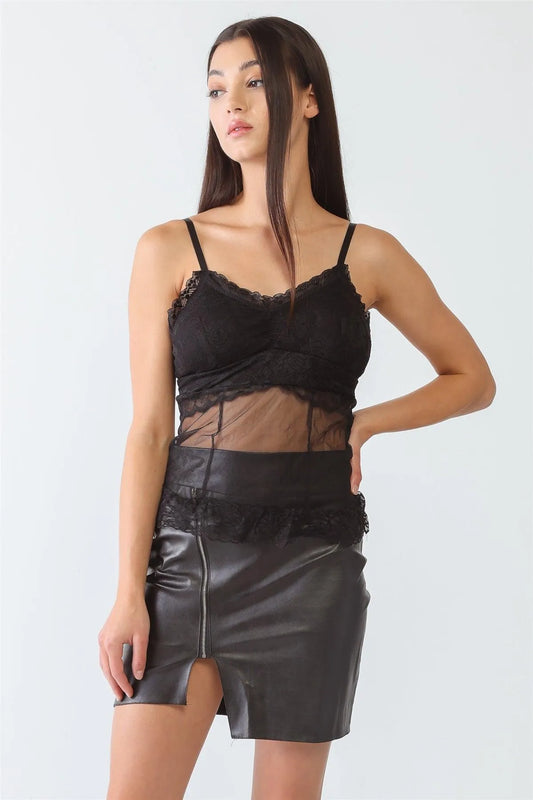 Black Sheer Mesh Lace Sleeveless Push-Up Bustier Top - Tasha Apparel Wholesale