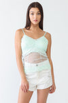 Mint Sheer Mesh Lace Sleeveless Push-Up Bustier Top /5-5