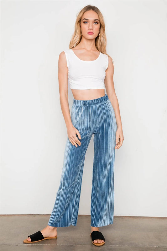 Blue Velvet Ribbed Straight Leg Pants /2-2-2 - Tasha Apparel Wholesale