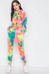 Neon Multi Crop Zip Sweater & Sweat Pant Two Piece Set /3-2-1 - Tasha Apparel Wholesale