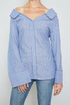 Blue Tie Back Striped Off The Shoulder Shirt /2-2-1 - Tasha Apparel Wholesale