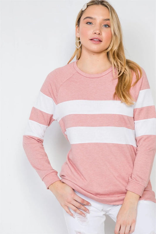 Mauve long Sleeve Colorblock Casual Sweater /2-2-2 - Tasha Apparel Wholesale