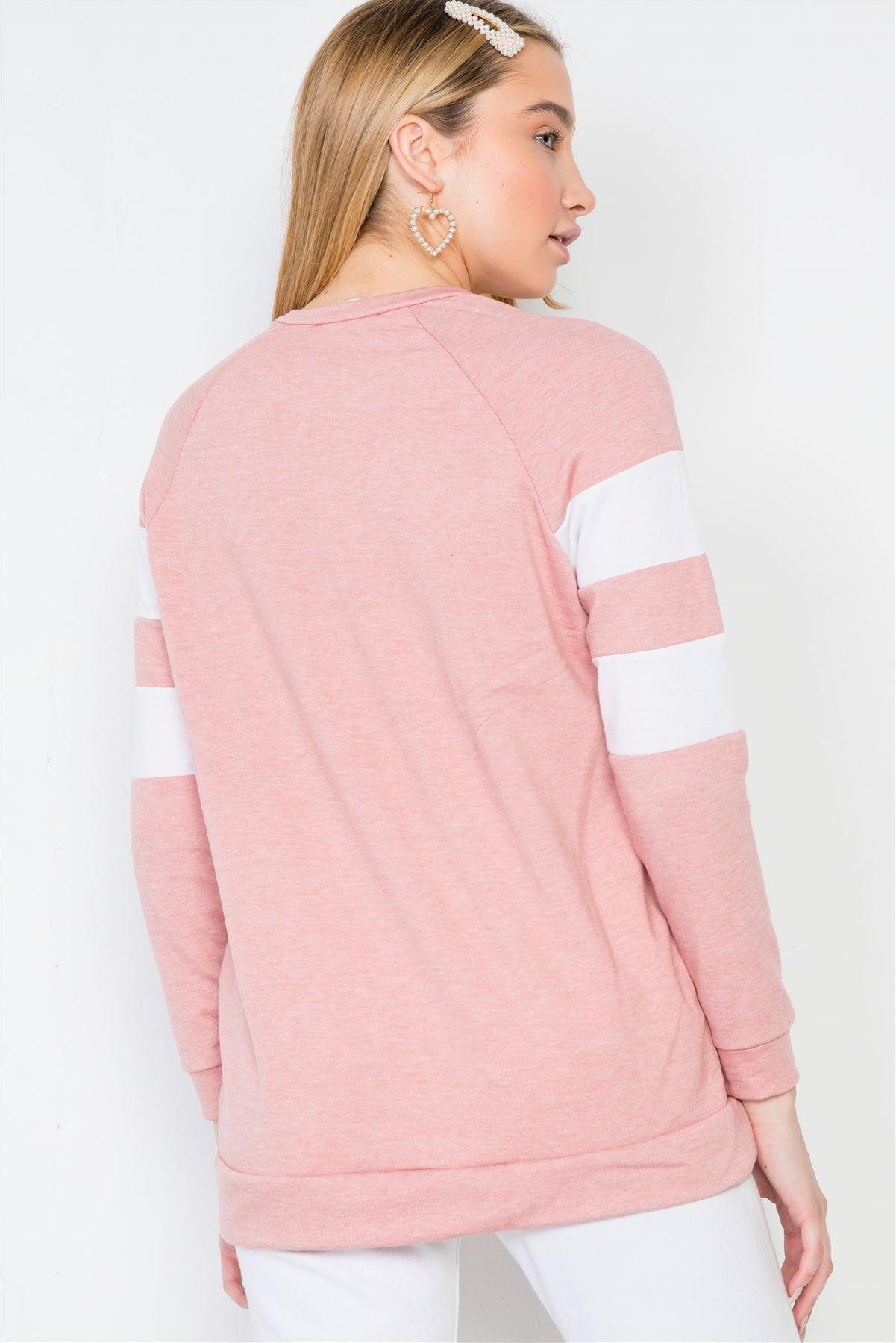 Mauve long Sleeve Colorblock Casual Sweater /2-2-2