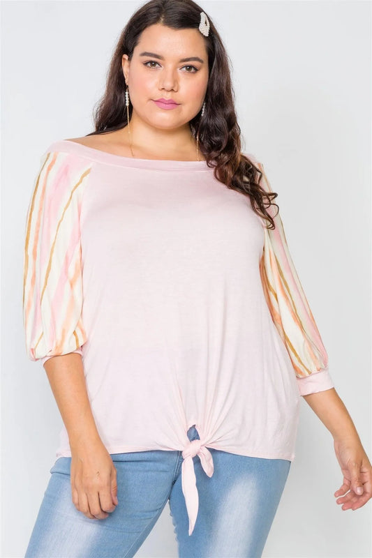 Plus Size Pink Scoop-Neck 3/4 Sleeve Top - Tasha Apparel Wholesale