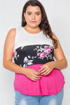 Plus Size Colorblock Floral Print Sleeveless Top /2-2-2 - Tasha Apparel Wholesale