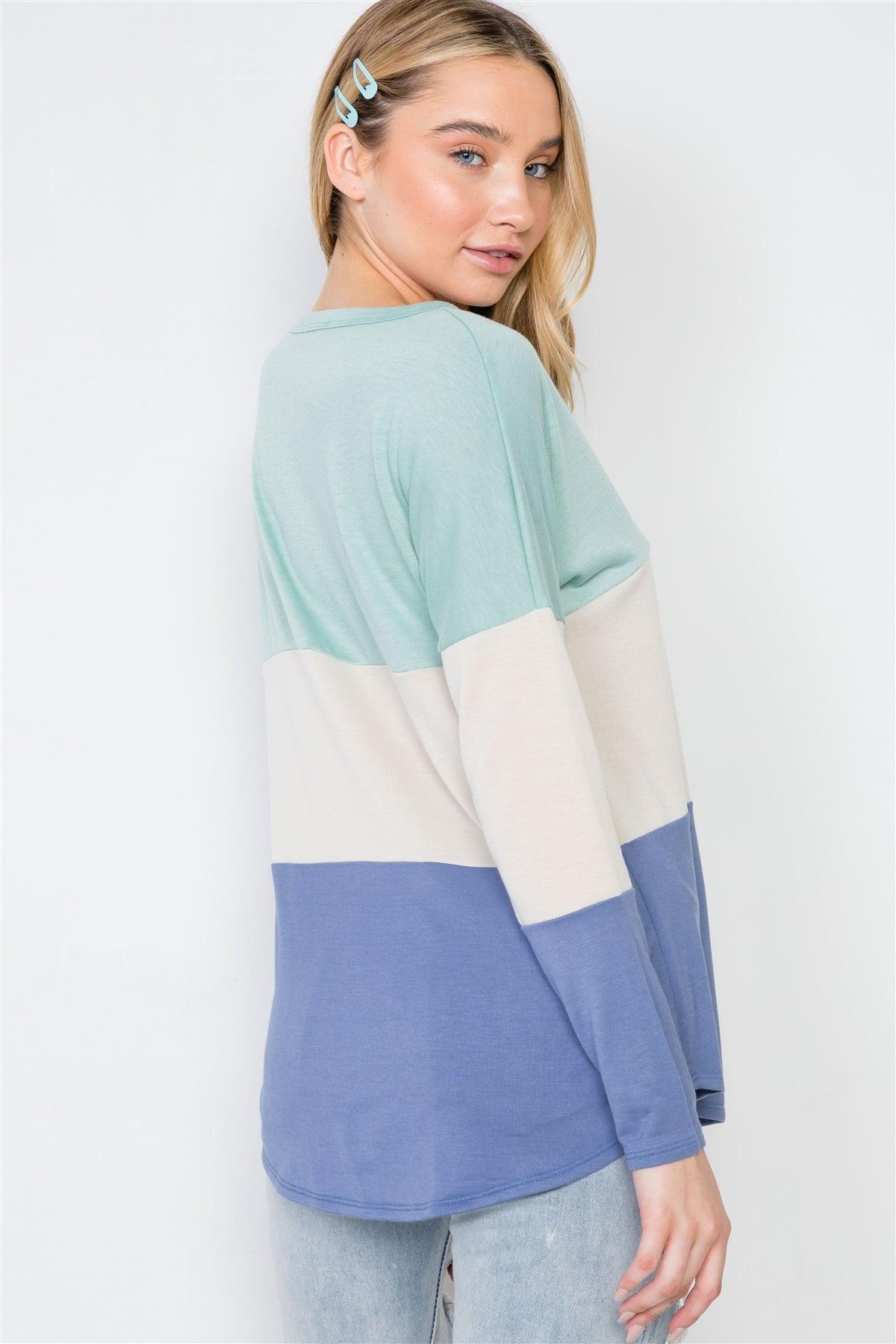 Multi Blue Colorblock Long Sleeve Sweater /2-2-2