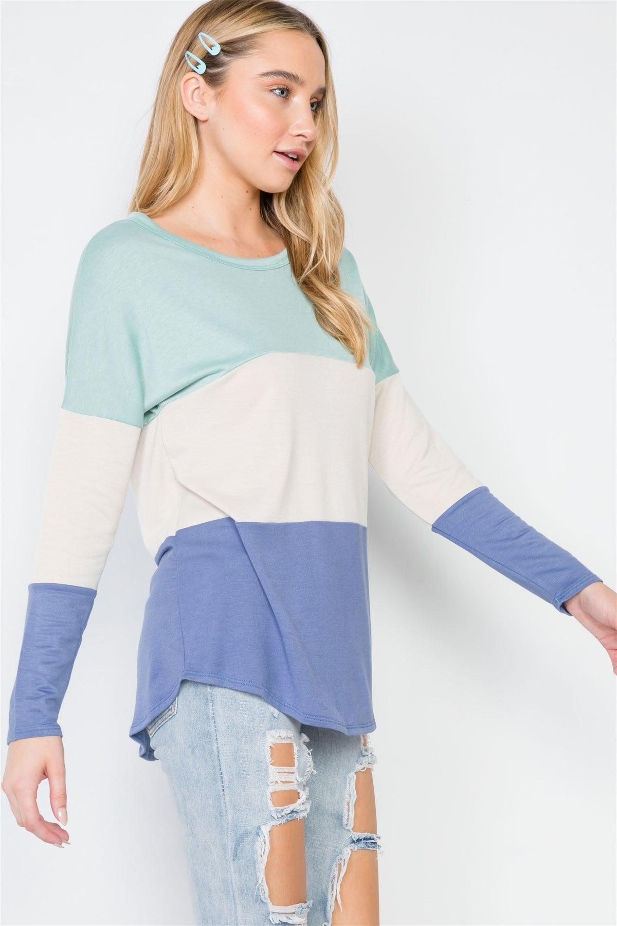 Multi Blue Colorblock Long Sleeve Sweater /2-2-2