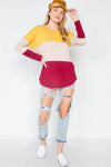 Mustard Red Colorblock Long Sleeve Sweater /2-2-1 - Tasha Apparel Wholesale