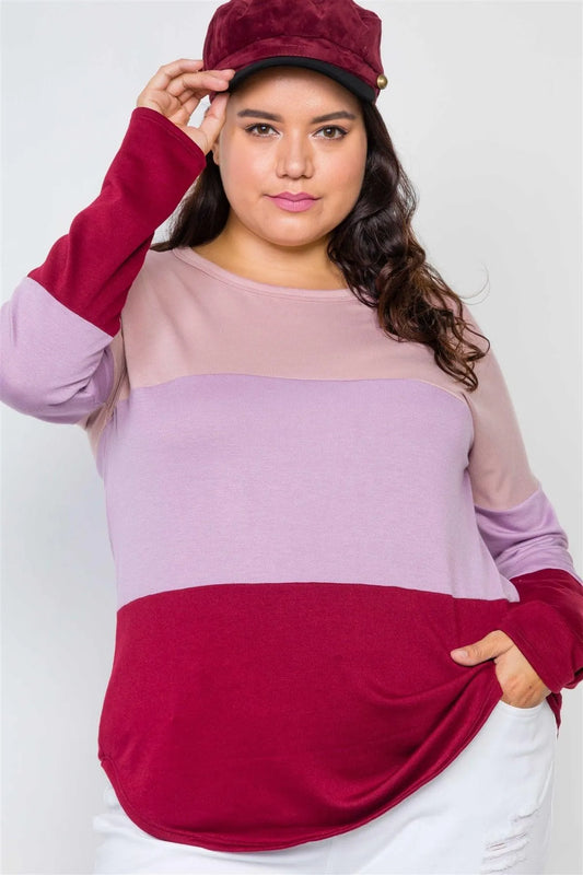 Plus Size Colorblock Soft Knit Top /1-2-2 - Tasha Apparel Wholesale