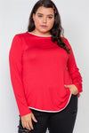 Plus Size Red Knit Long Sleeve Contrast Trim Top /2-2-2