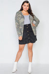 Plus Size Soft Camo Zip-Up Knit Hooded Sweater /2-2-2