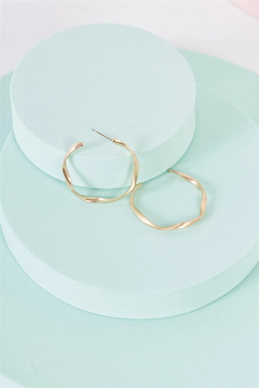 Matte Gold Interweave Twisted Hoop Earrings - Tasha Apparel Wholesale