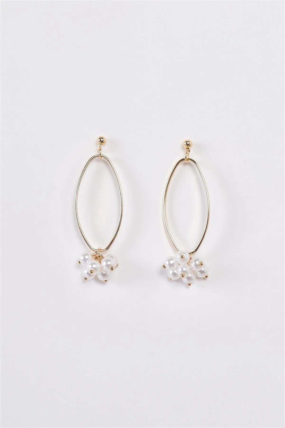 Gold Bunchberry Pearl Dangle Elliptic Hoop Earrings - Tasha Apparel Wholesale