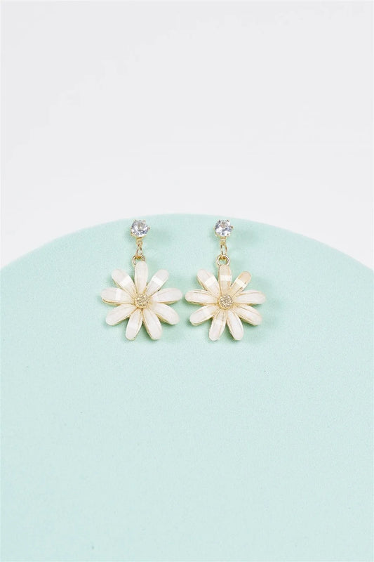 Daisy Love Gold Flower Diamond Bead Dangle Earrings - Tasha Apparel Wholesale
