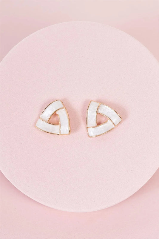 Penrose Triangle Shaped Pearl & Gold Stud Earrings /3 Pairs - Tasha Apparel Wholesale