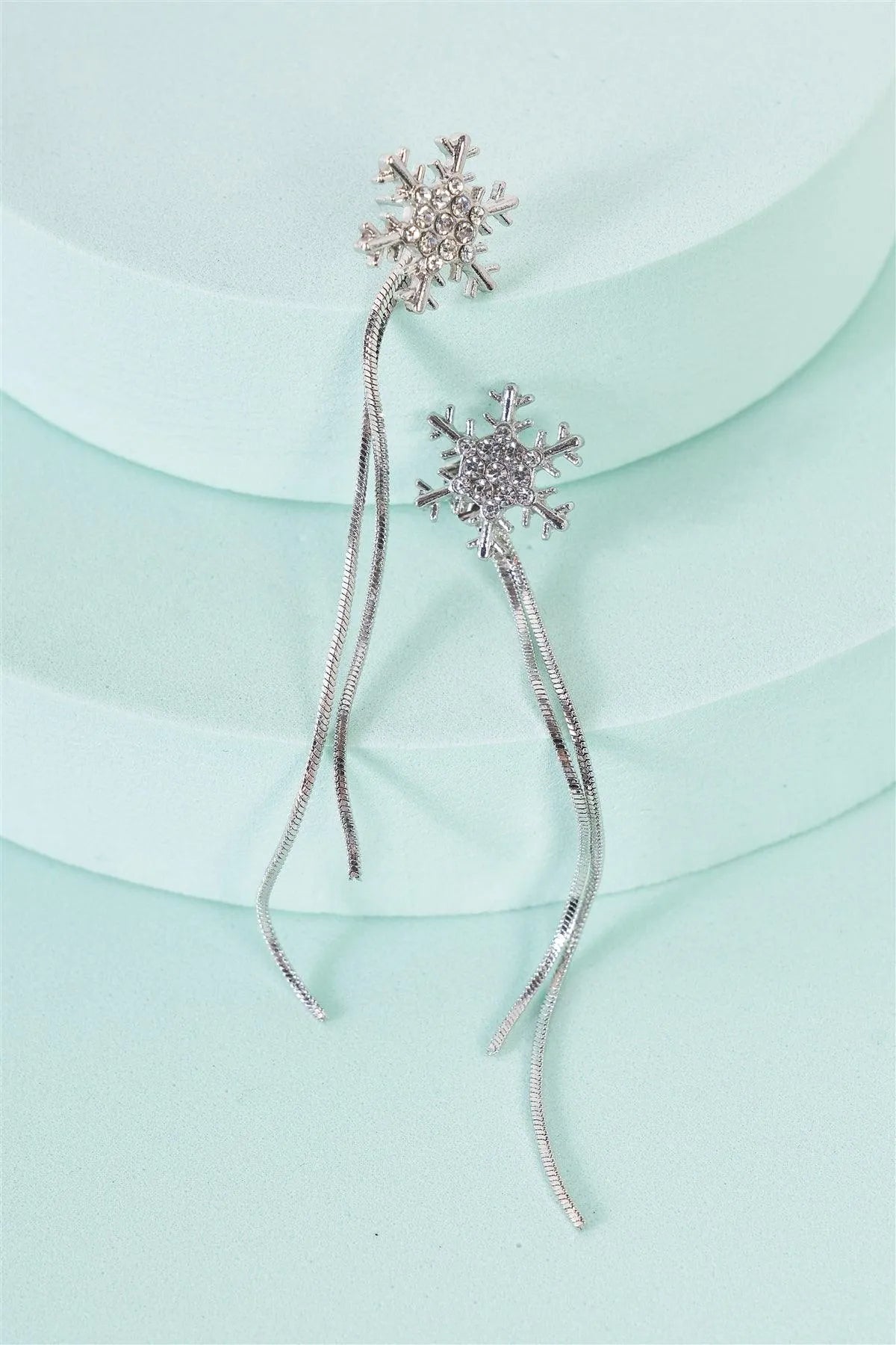 Silver Diamonds Snowflake Tassel Snake Drop Earrings - Tasha Apparel Wholesale