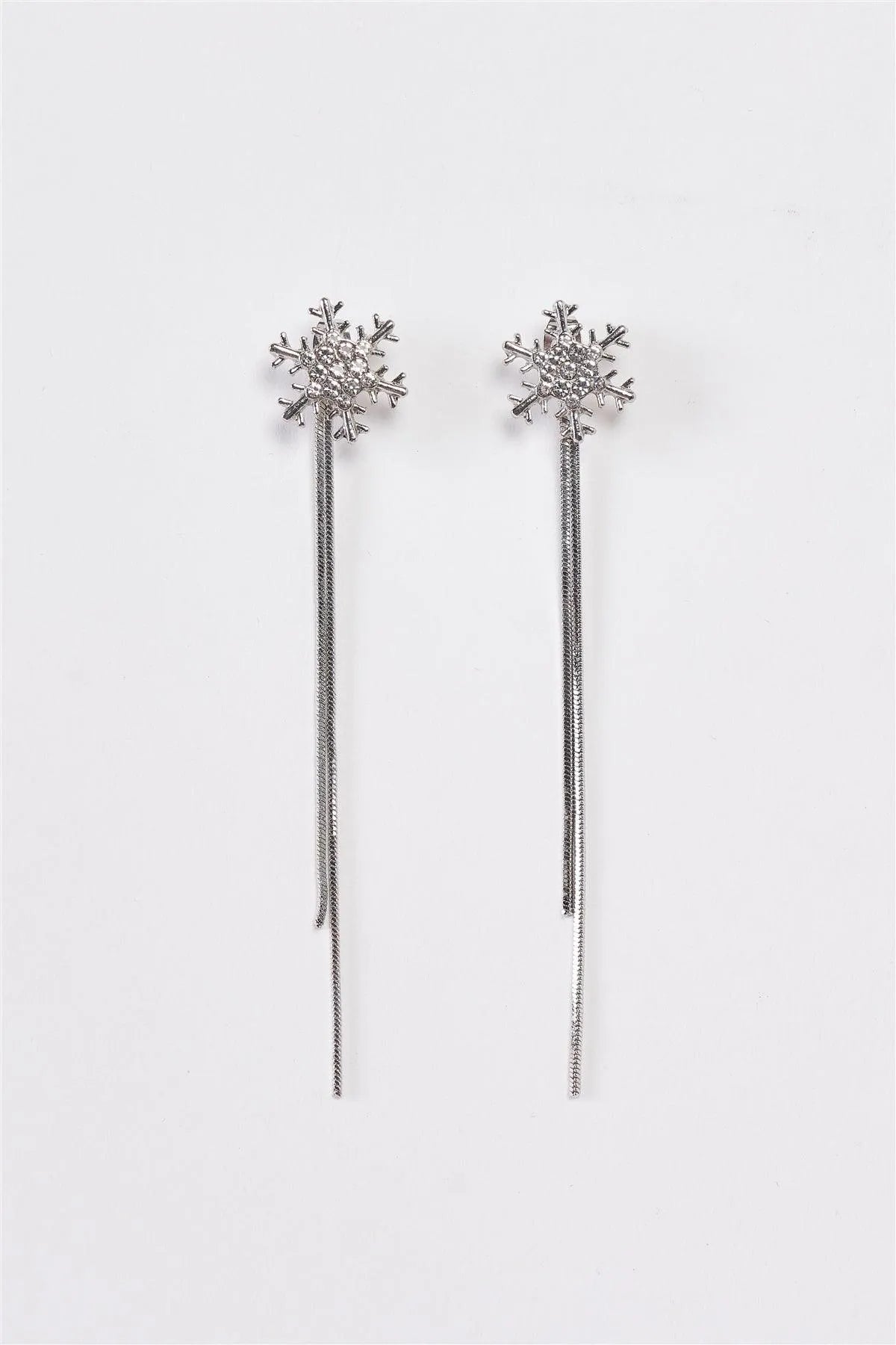Silver Diamonds Snowflake Tassel Snake Drop Earrings - Tasha Apparel Wholesale