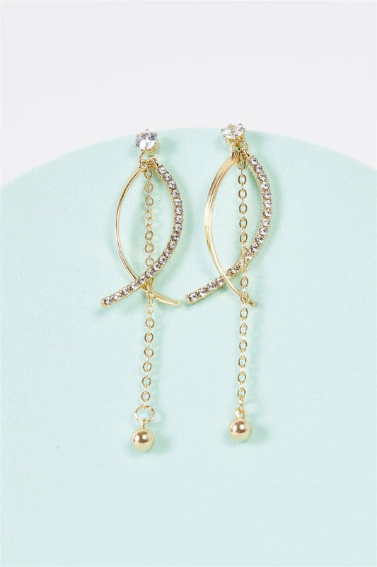 Gold & Rhinestone Long Dangle Spiral Drop Earrings - Tasha Apparel Wholesale